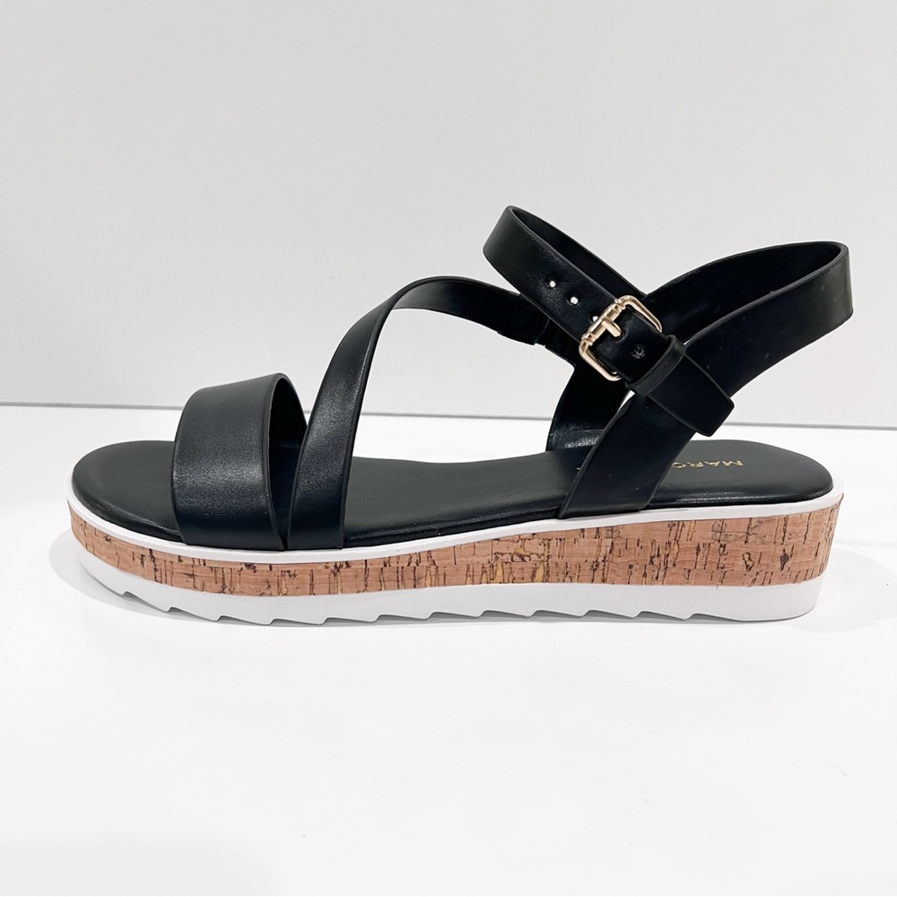 Marc Fisher Grandie Cork Platform Strappy Wedge Sandals Buckle Black 7.5 NEW - Picture 3 of 16